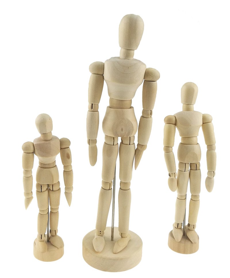 Unigift Set of 3 Wooden Pine Movable Joint Family Model for Art Mannequin Sketch Reference Home Decor(Daddy Mommy Child) - Image 1